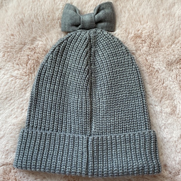 Kate Spade Bow Beanie Rib Knit Hat Gray One Size NEW - Picture 4 of 9